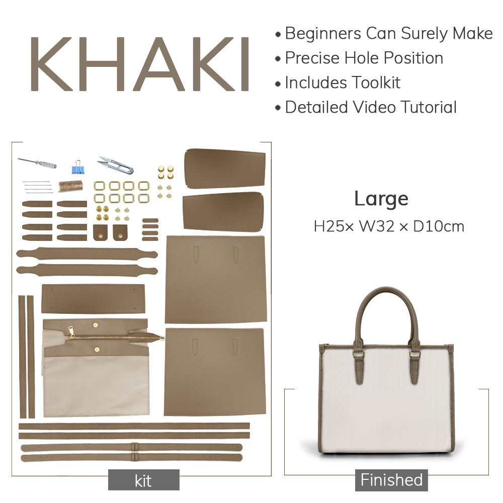 Customizable Panel Vertical Tote Bag DIY Kit – Babylon Leather - Babylon LeatherBabylon LeatherSYR45 - Khaki - Large & Heat - Activated Adhesive - Color - Matched & With Fabric