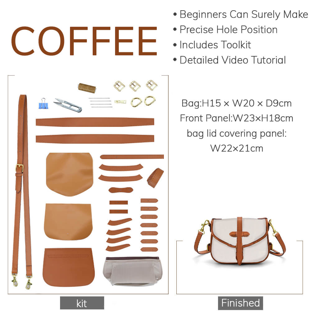 Customizable Panel Vintage Saddle Bag DIY Kit – Babylon Leather - Babylon LeatherBabylon LeatherSYR50 - Coffee - Self - Adhesive Glue - Color - Matched & With Fabric