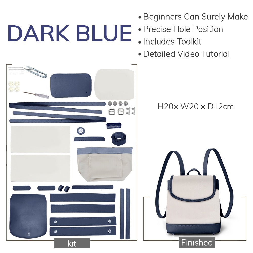 Customizable Panel Women’s Backpack DIY Kit – Babylon Leather - Babylon LeatherBabylon LeatherSYR56 - Dark Blue - Self - Adhesive Glue - Color - Matched & With Fabric
