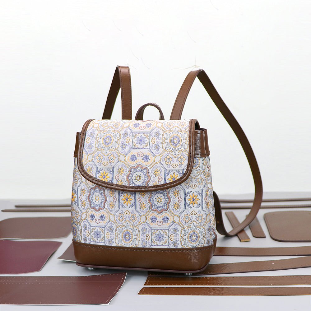 Customizable Panel Women’s Backpack DIY Kit – Babylon Leather - Babylon LeatherBabylon LeatherSYR56 - Dark Brown - Self - Adhesive Glue - Color - Matched & With Fabric