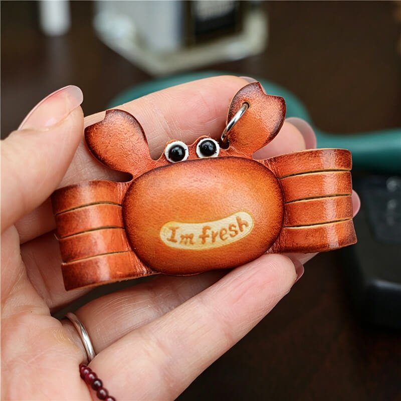 Cute Crab Leather Bag Charm – Babylon Leather - Babylon LeatherBabylon LeatherLLZ103-Brown