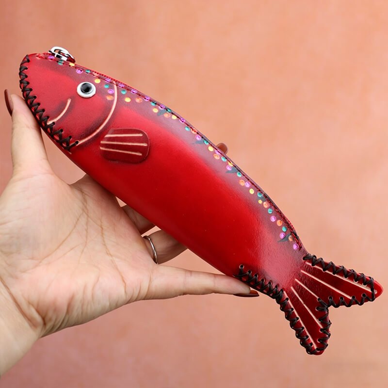 Cute Fish - Shaped Leather Coin Purse – Babylon Leather - Babylon LeatherBabylon LeatherLLZ19-Red