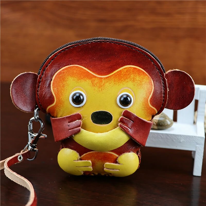 Cute Monkey - Shaped Leather Coin Purse – Babylon Leather - Babylon LeatherBabylon LeatherLLZ121-Red