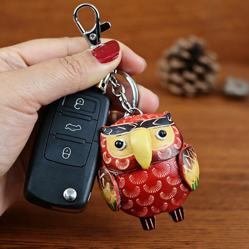 Cute Owl Leather Bag Charm – Babylon Leather - Babylon LeatherBabylon LeatherLLZ60-Red