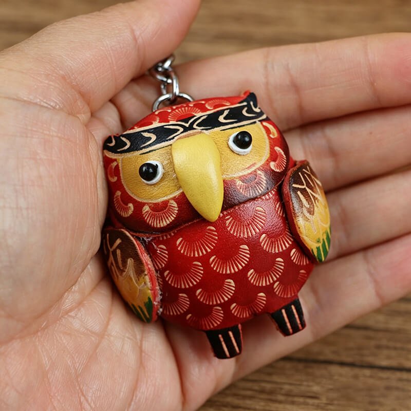 Cute Owl Leather Bag Charm – Babylon Leather - Babylon LeatherBabylon LeatherLLZ60-Red