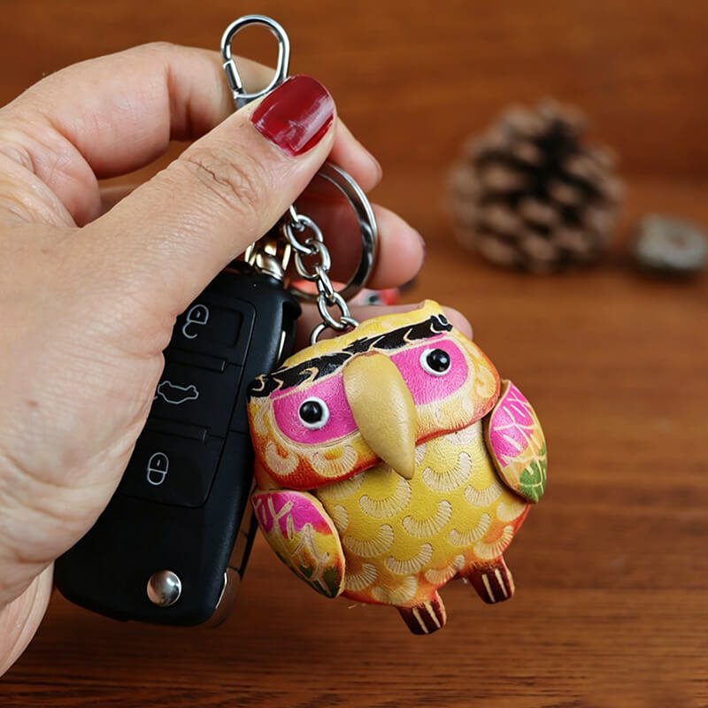 Cute Owl Leather Bag Charm – Babylon Leather - Babylon LeatherBabylon LeatherLLZ60-Red