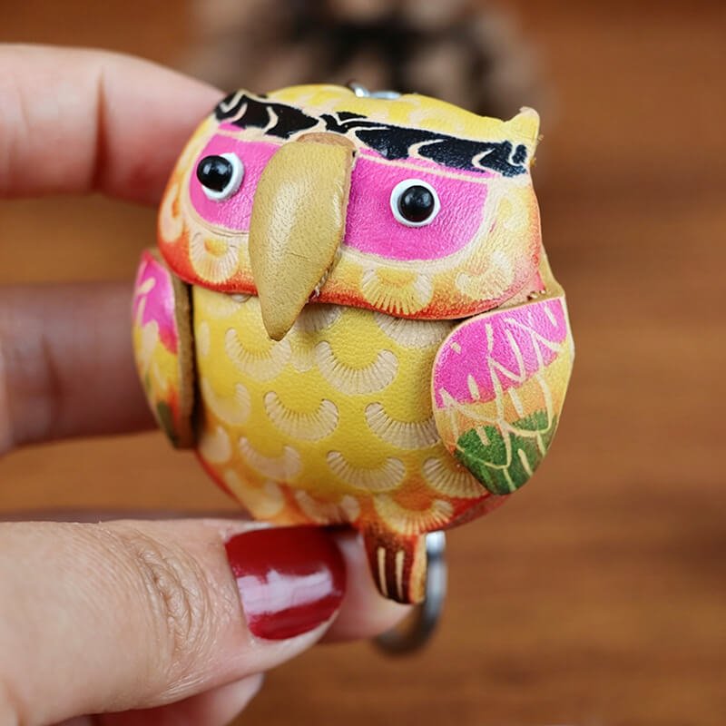 Cute Owl Leather Bag Charm – Babylon Leather - Babylon LeatherBabylon LeatherLLZ60-Yellow