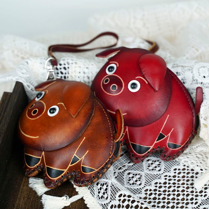 Cute Pig Leather Bag Charm – Babylon Leather - Babylon LeatherBabylon LeatherLL44-Brown