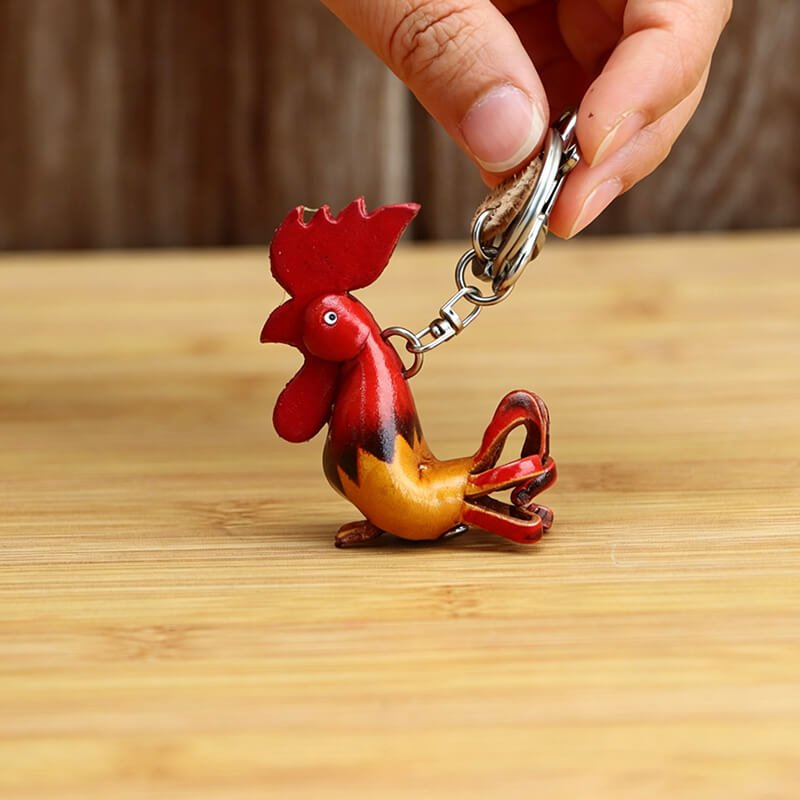 Cute Rooster Leather Bag Charm – Babylon Leather - Babylon LeatherBabylon LeatherLLZ51-Red