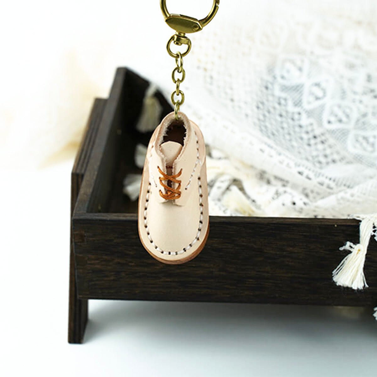 Cute Shoes Shape Leather Charm Keychain – Babylon Leather - Babylon LeatherBabylon LeatherLL80-White