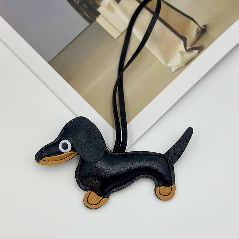 Dachshund Dog PU Leather Bag Charm Keychain - Babylon Leather - Babylon LeatherBabylon LeatherPP22-Black