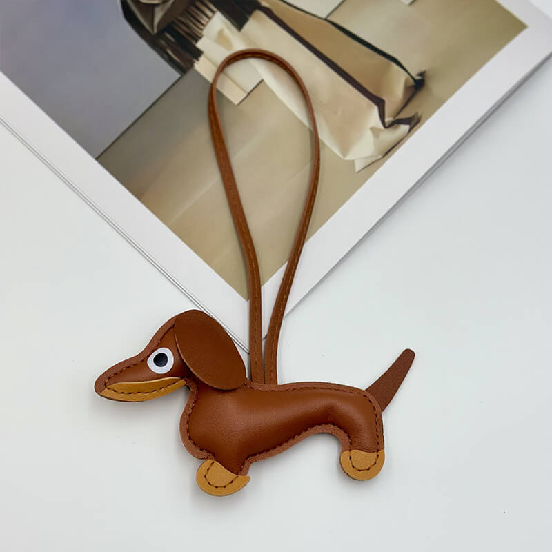 Dachshund Dog PU Leather Bag Charm Keychain - Babylon Leather - Babylon LeatherBabylon LeatherPP22-Brown
