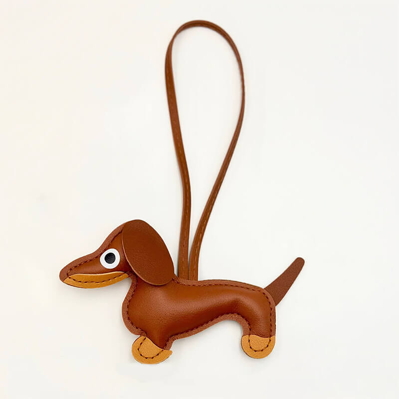 Dachshund Dog PU Leather Bag Charm Keychain - Babylon Leather - Babylon LeatherBabylon LeatherPP22-Brown