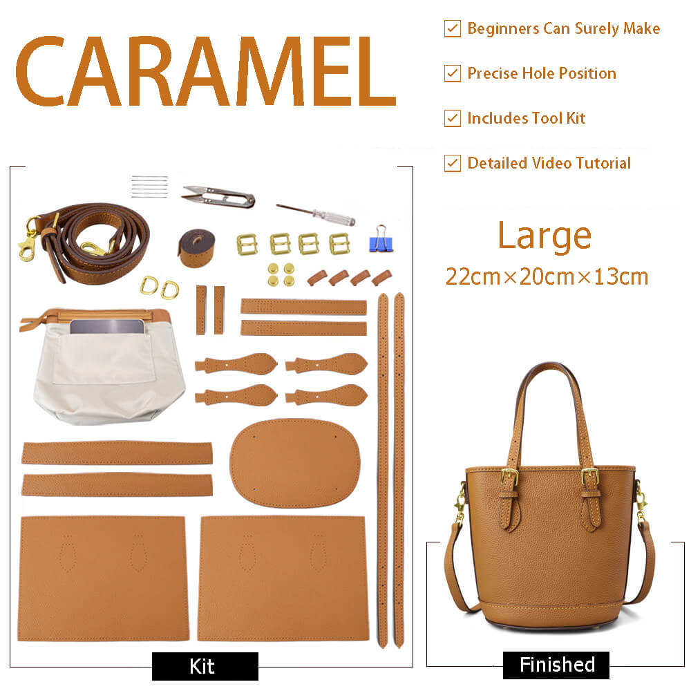 Designer Bucket Bag DIY Kit – Babylon Leather - Babylon LeatherBabylon LeatherSY83-Caramel-Color-Matched-L