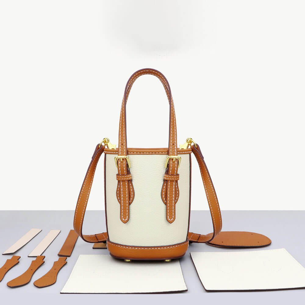 Designer Bucket Bag DIY Kit – Babylon Leather - Babylon LeatherBabylon LeatherSY83 - Caramel & White - White