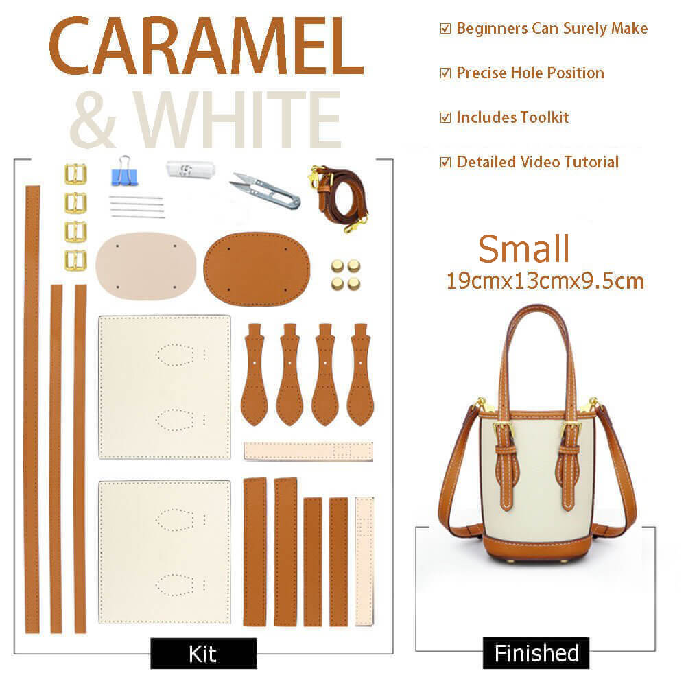 Designer Bucket Bag DIY Kit – Babylon Leather - Babylon LeatherBabylon LeatherSY83-Caramel & White-White-S