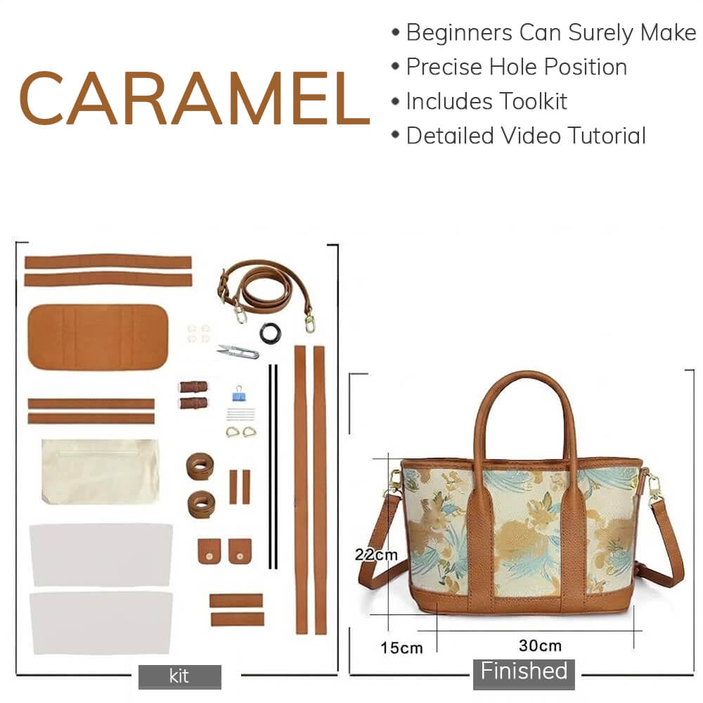 DIY Customizable Panel Garden Party Tote Bag Kit – Babylon Leather - Babylon LeatherBabylon LeatherSYR02-Caramel-Large &  Hardware Components-Color-Matched & With Fabric