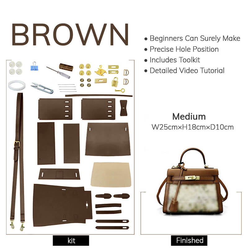 DIY Customizable Panel Kelly - Style Bag Kit – Babylon Leather - Babylon LeatherBabylon LeatherSYR06 - Brown - Medium & Self - Adhesive Glue - Color - Matched