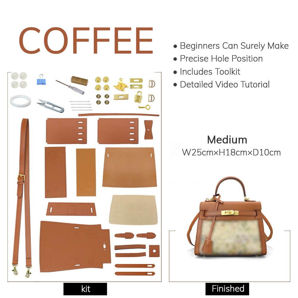 DIY Customizable Panel Kelly - Style Bag Kit – Babylon Leather - Babylon LeatherBabylon LeatherSYR06 - Coffee - Medium & Self - Adhesive Glue - Color - Matched