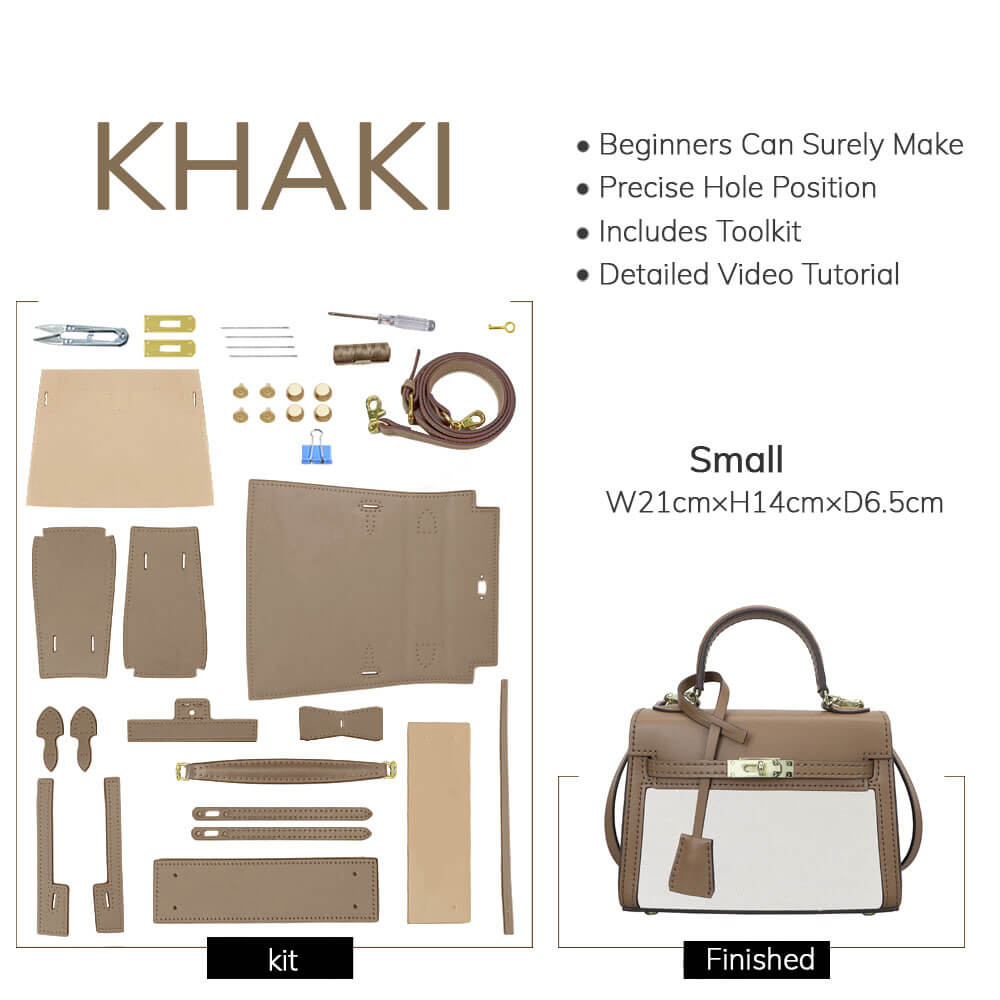 DIY Customizable Panel Kelly - Style Bag Kit – Babylon Leather - Babylon LeatherBabylon LeatherSYR06-Khaki-Small & Self-Adhesive Glue-Color-Matched & With Fabric