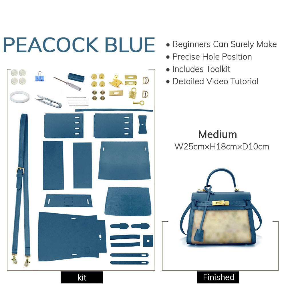DIY Customizable Panel Kelly - Style Bag Kit – Babylon Leather - Babylon LeatherBabylon LeatherSYR06 - Peacock Blue - Medium - Self - Adhesive Glue & Color - Matched