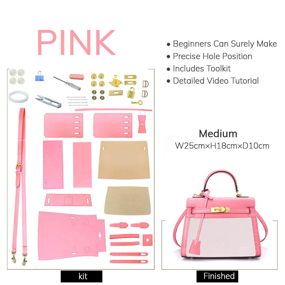 DIY Customizable Panel Kelly - Style Bag Kit – Babylon Leather - Babylon LeatherBabylon LeatherSYR06 - Pink - Medium & Self - Adhesive Glue - Color - Matched