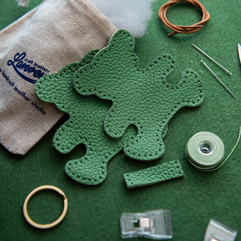 DIY Genuine Leather Teddy Bear Keychain Charm Kit – Babylon Leather - Babylon LeatherBabylon LeatherLZ81-Green-No Horseshoe Buckle