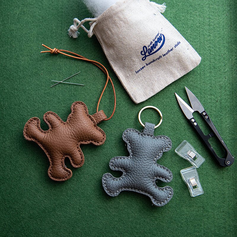 DIY Genuine Leather Teddy Bear Keychain Charm Kit – Babylon Leather - Babylon LeatherBabylon LeatherLZ81-Taupe Gray-No Horseshoe Buckle
