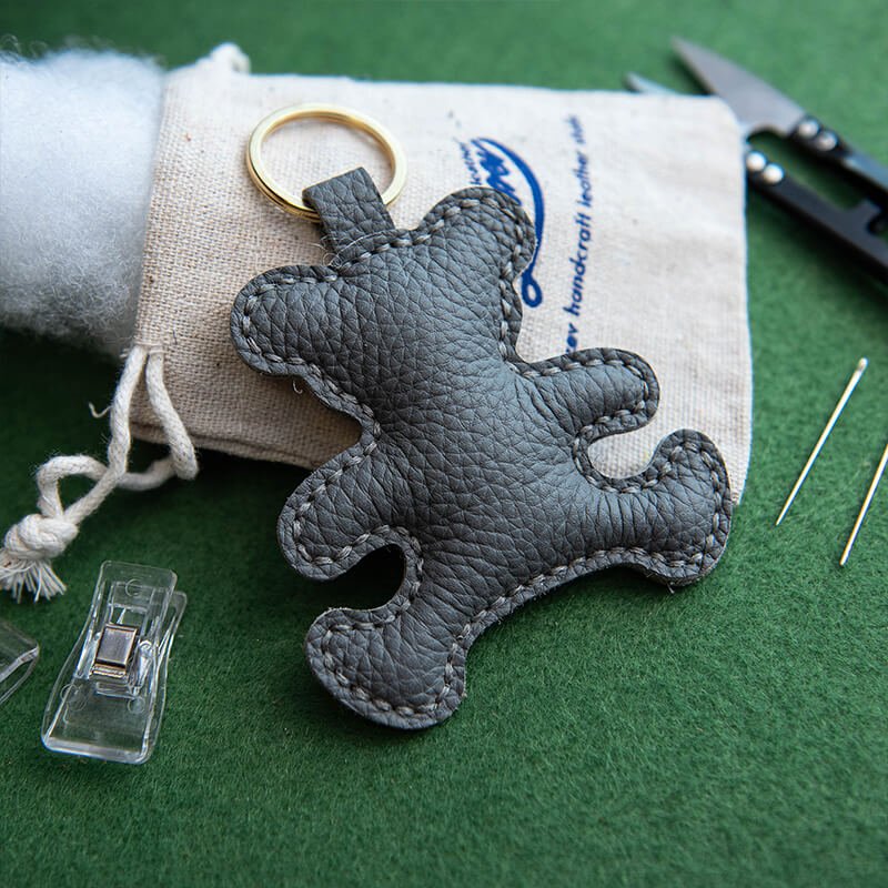 DIY Genuine Leather Teddy Bear Keychain Charm Kit – Babylon Leather - Babylon LeatherBabylon LeatherLZ81-Taupe Gray-No Horseshoe Buckle