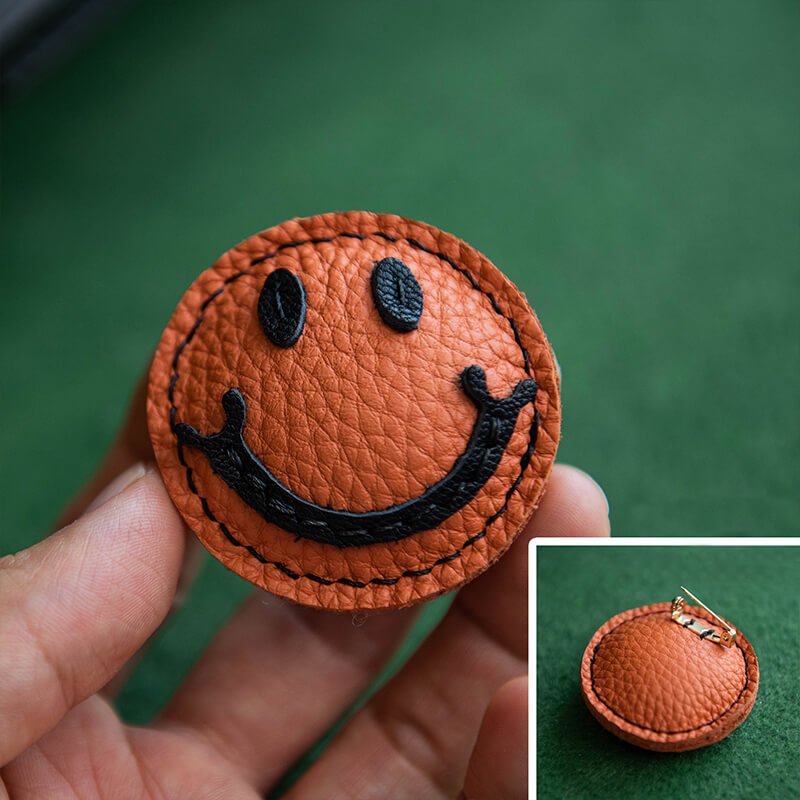 DIY Leather Smiley Fridge Magnet Kit – Babylon Leather - Babylon LeatherBabylon LeatherLZ85-Orange-Brooch Pin Style