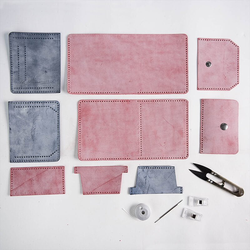 DIY Minimalist Wallet Mens Gift – Babylon Leather - Babylon LeatherBabylon LeatherLZ05 - Red & Blue - Fog Wax Leather - Card Slot