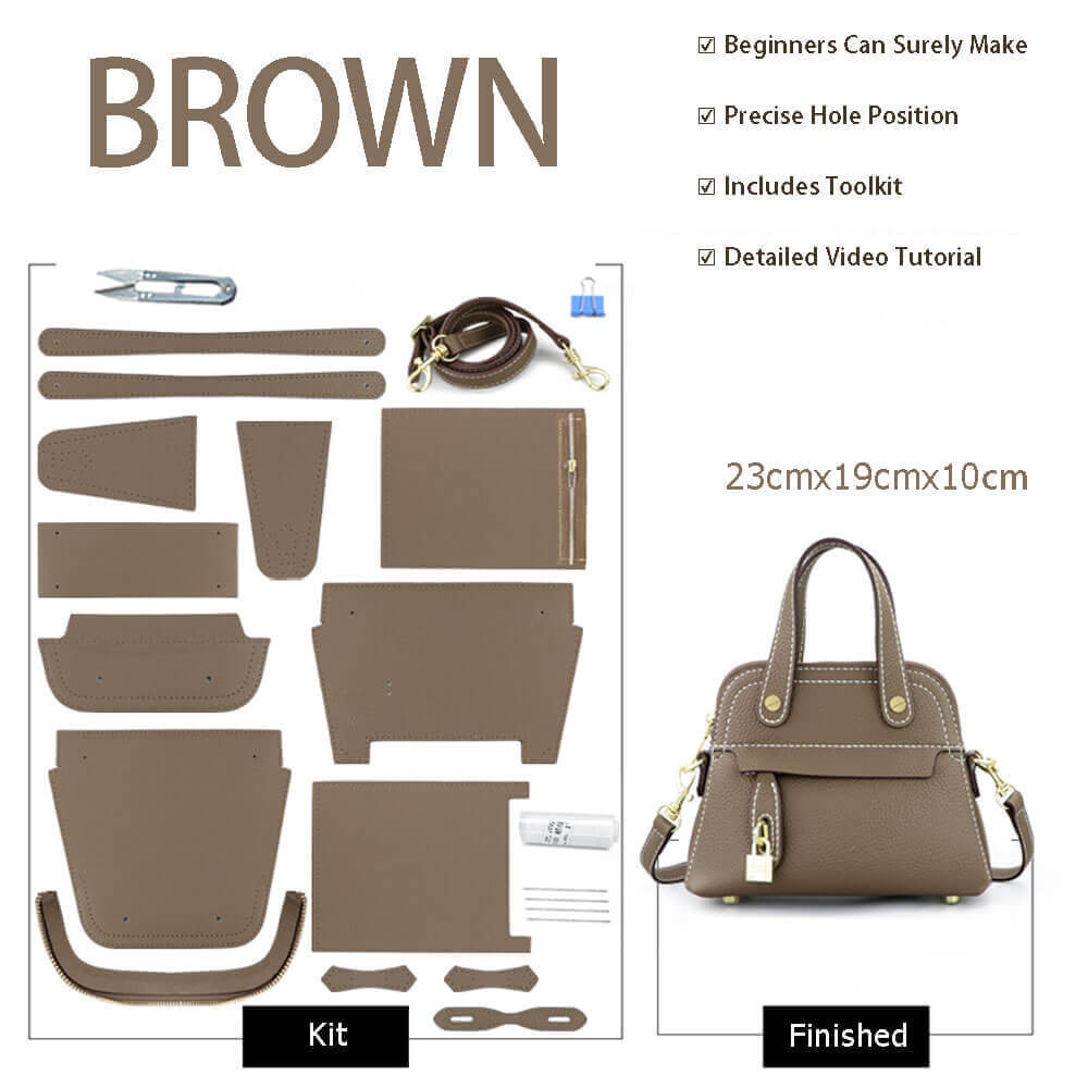 Domed Satchel Handbag DIY Kit – Babylon Leather - Babylon LeatherBabylon LeatherSY45-Brown-Lychee Pattern Leather-White