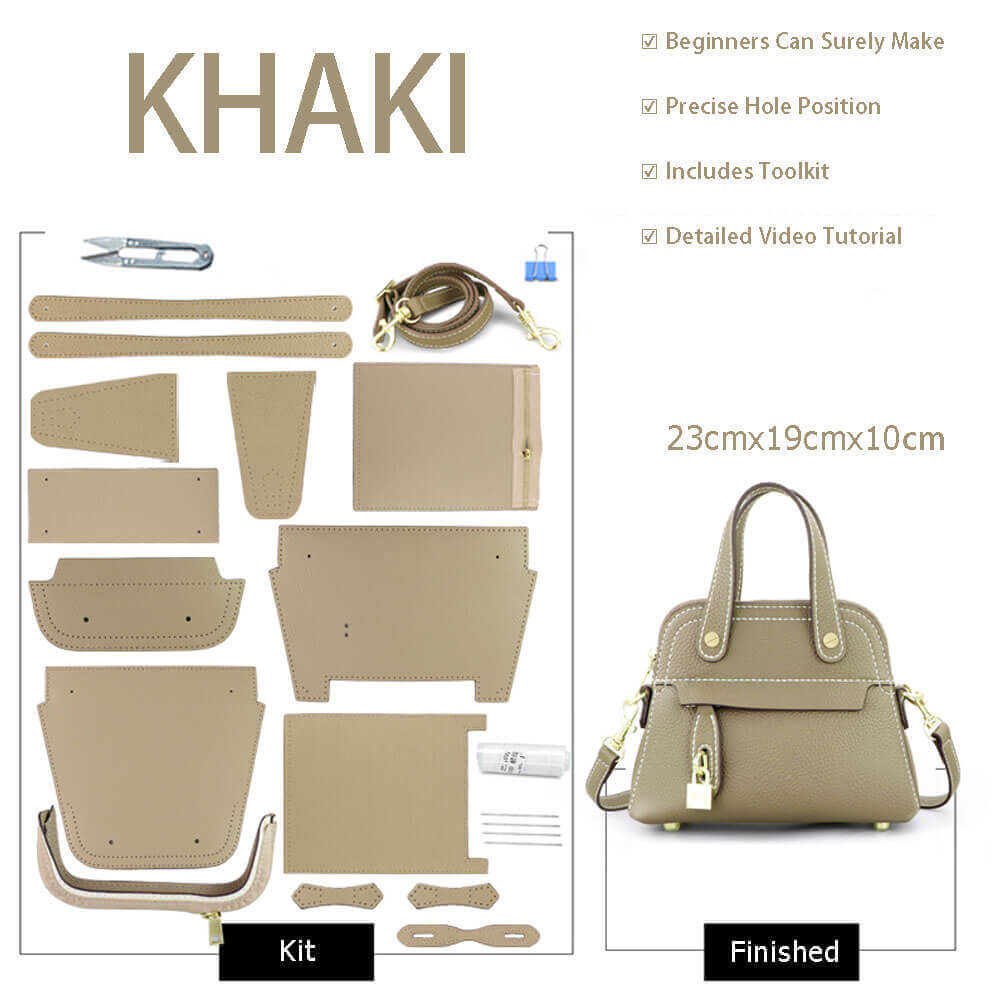 Domed Satchel Handbag DIY Kit – Babylon Leather - Babylon LeatherBabylon LeatherSY45-Khaki-Lychee Pattern Leather-White