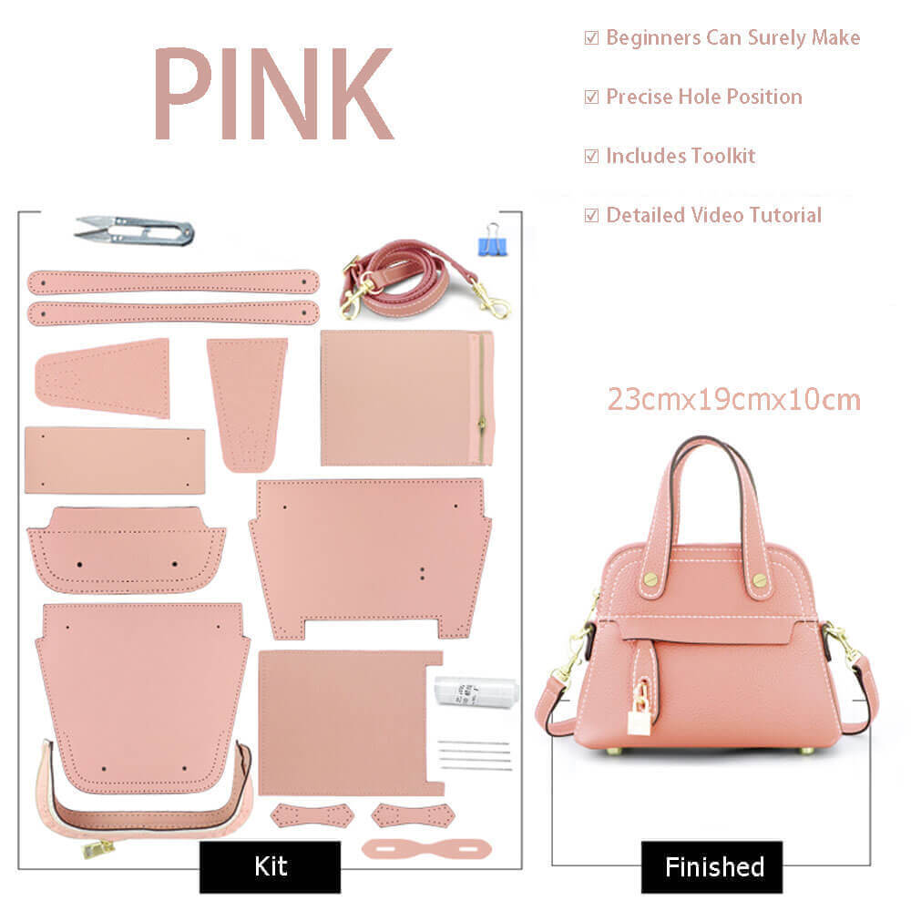 Domed Satchel Handbag DIY Kit – Babylon Leather - Babylon LeatherBabylon LeatherSY45-Pink-Lychee Pattern Leather-White