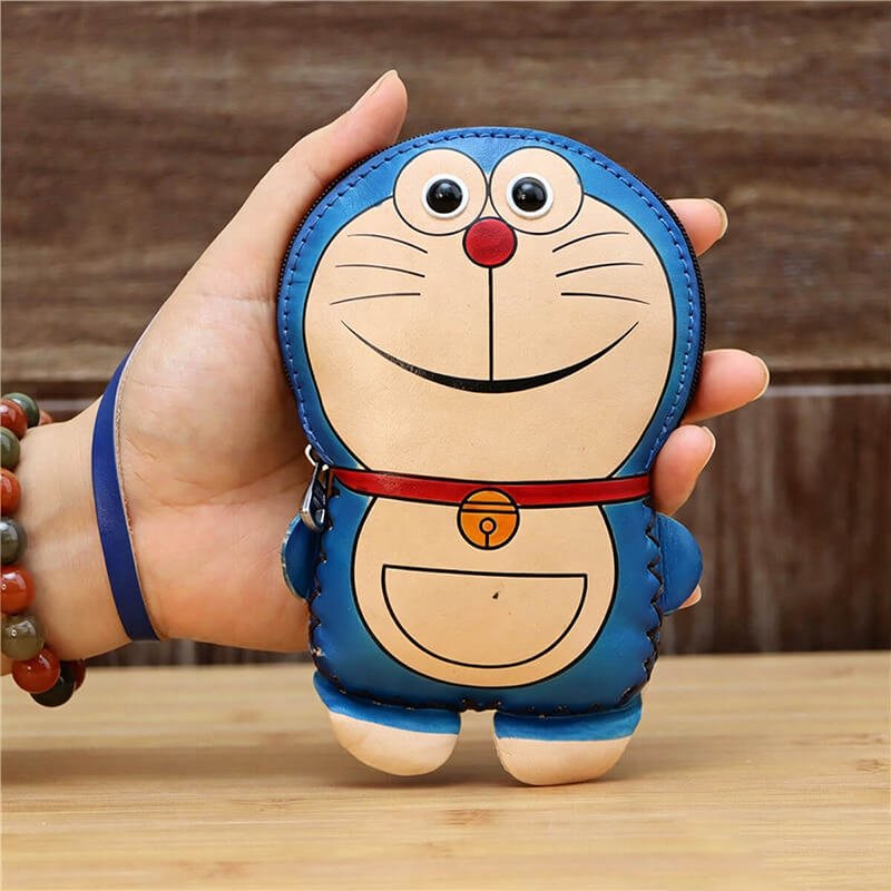 Doraemon Style Leather Coin Purse – Babylon Leather - Babylon LeatherBabylon LeatherLLZ82-Blue