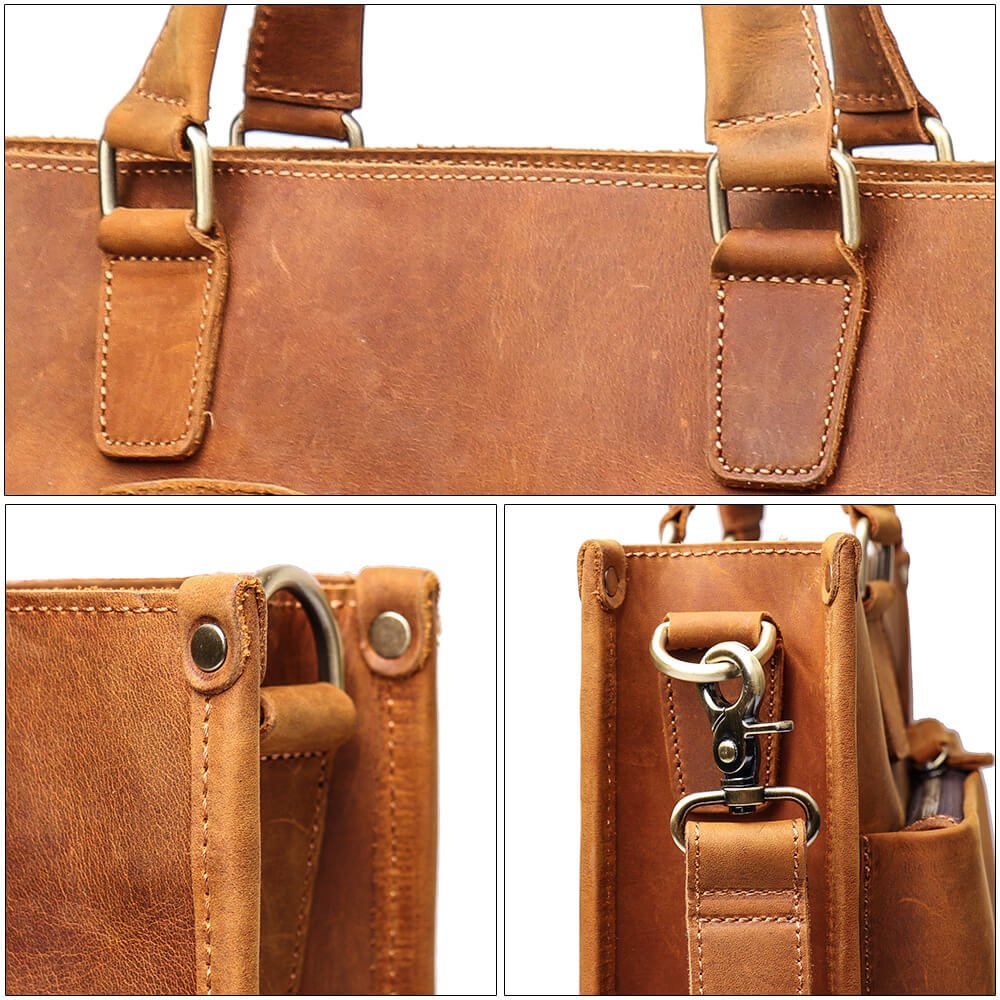 Durable Leather Business Handbag Men – Babylon Leather - Babylon LeatherBabylon LeatherLJ034 - Brown