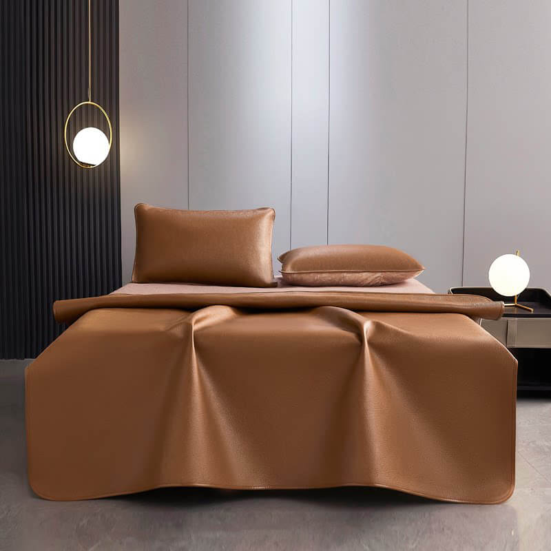 Thickened Top Grain Buffalo Leather Summer Sleeping Mat Set