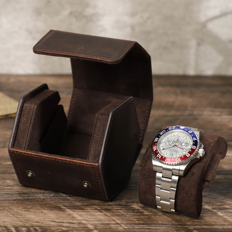 Hexagonal Crazy Horse Leather Single Watch Case – Babylon Leather