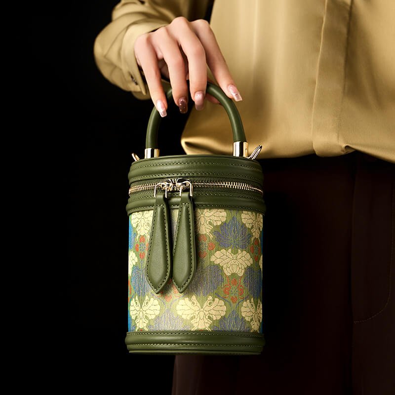 Echo of Nature Leather and Silk Handbag Bucket Bag – Babylon Leather - Babylon LeatherBabylon LeatherTX116-Dark Green