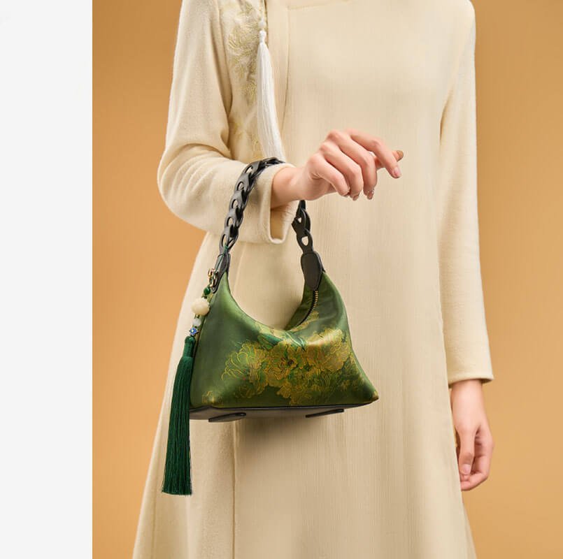 Elegant Satin Finish Silk Evening Handbag for Women – Babylon Leather - Babylon LeatherBabylon LeatherTX005-Green
