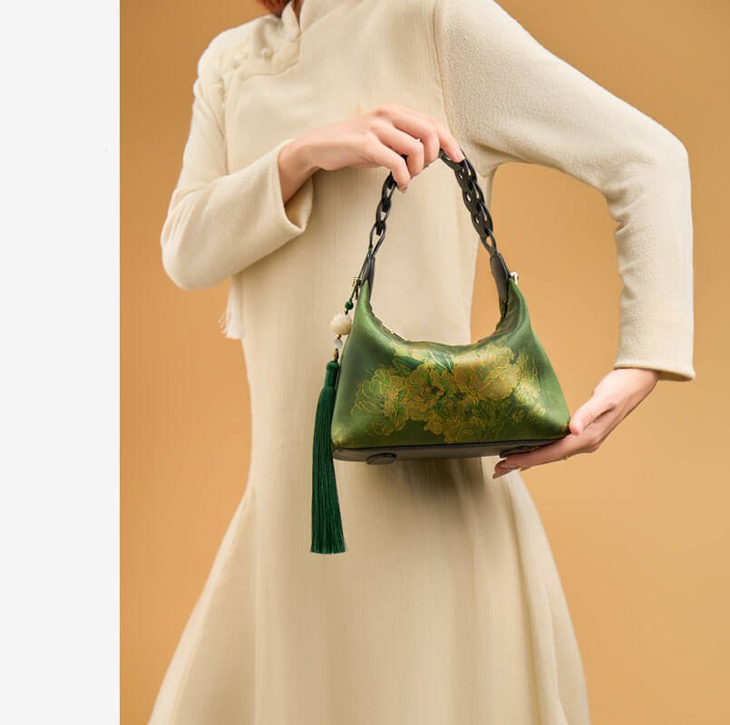 Elegant Satin Finish Silk Evening Handbag for Women – Babylon Leather - Babylon LeatherBabylon LeatherTX005-Green