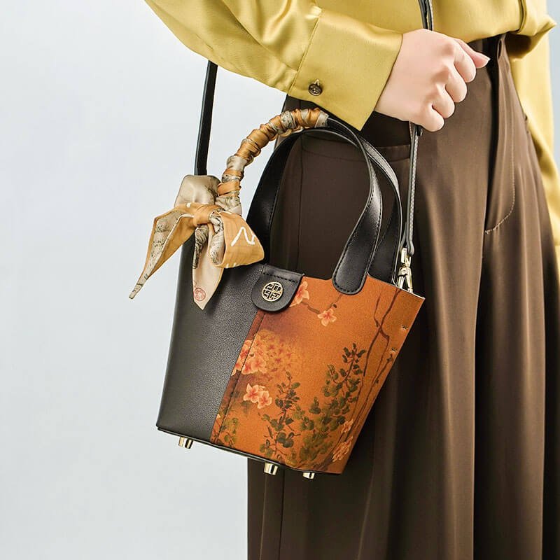Elegant Soft Silk Accents Leather Picotin Bag – Babylon Leather - Babylon LeatherBabylon LeatherTX009-Black
