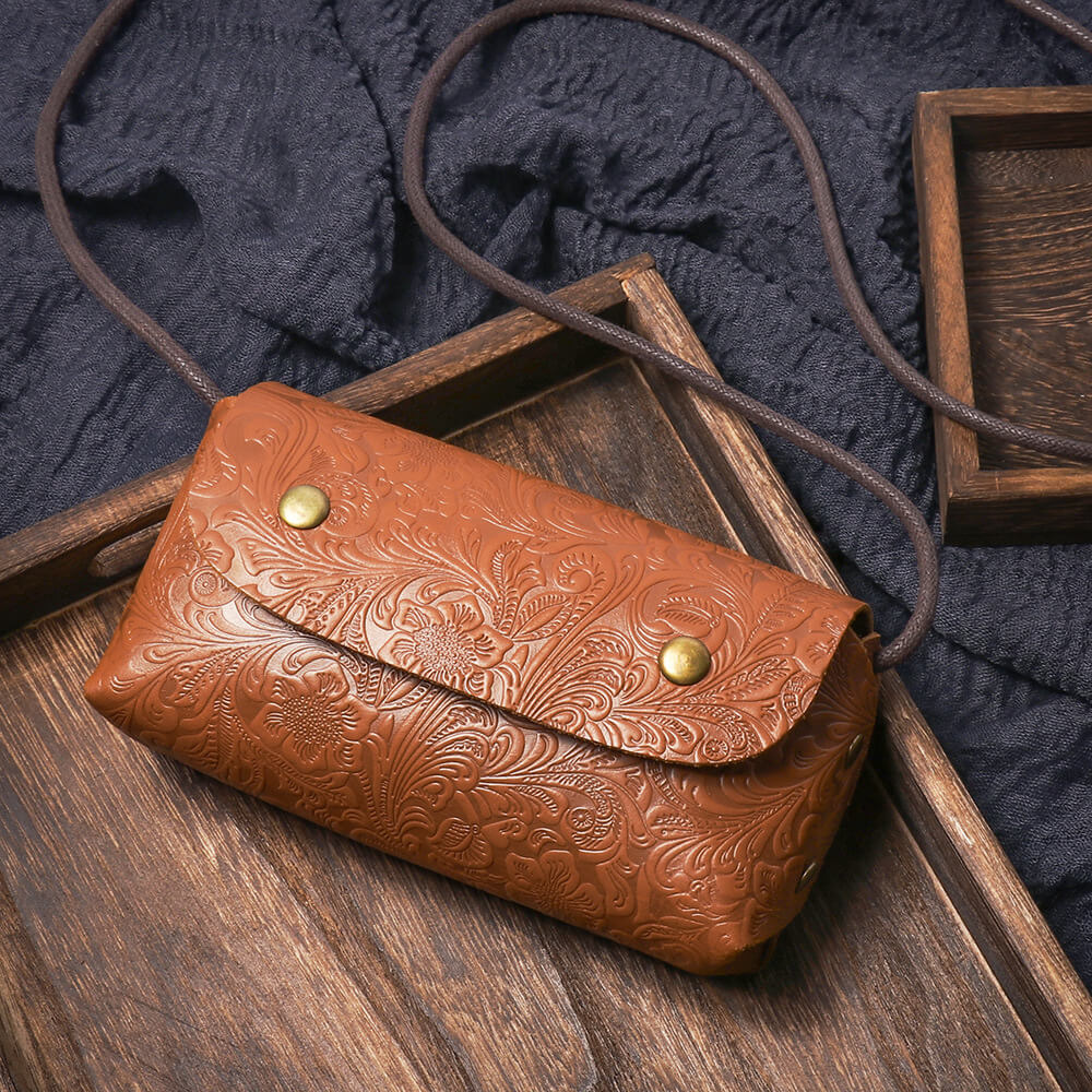 Embossed Mini Leather Shoulder Compact Phone & Coin Purse – Babylon Leather - Babylon LeatherBabylon LeatherLJ133-Black