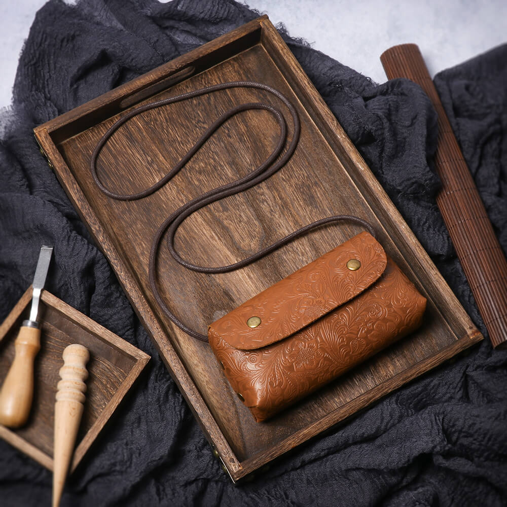 Embossed Mini Leather Shoulder Compact Phone & Coin Purse – Babylon Leather - Babylon LeatherBabylon LeatherLJ133-Black