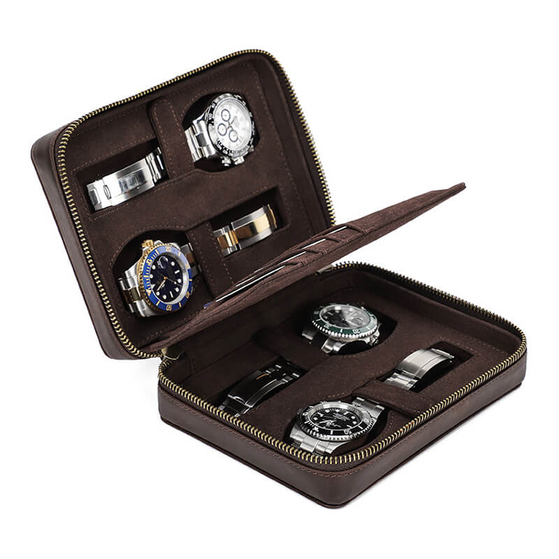 Square Crazy Horse Leather Watch Storage Case 4 Slots – Babylon Leather