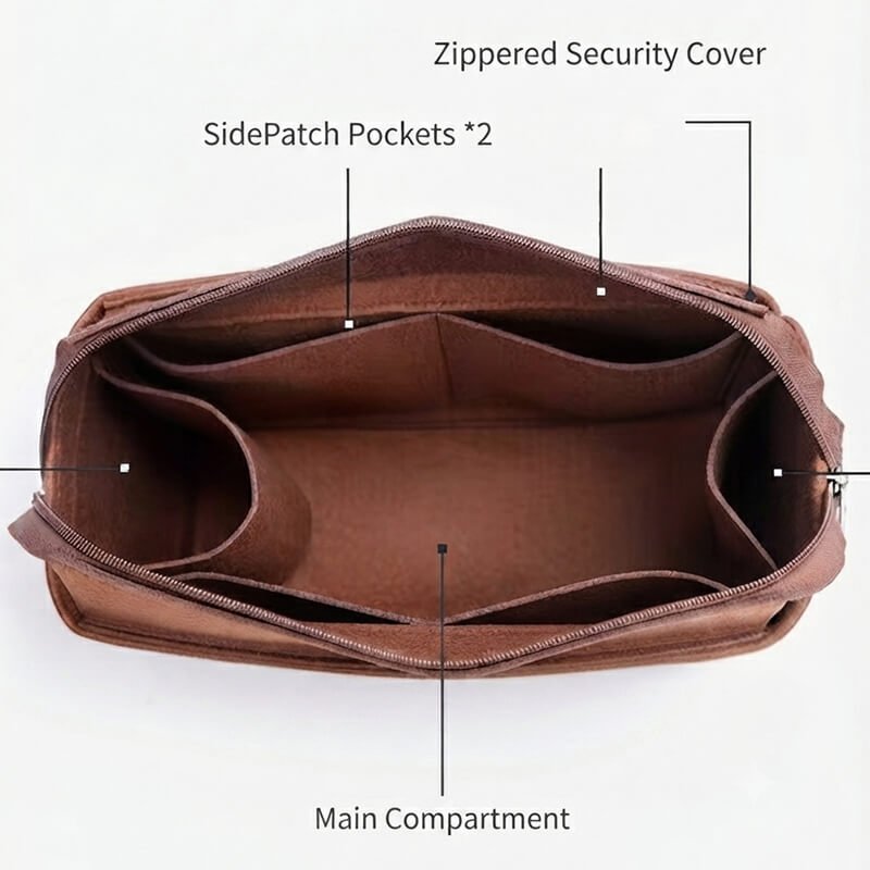 Felt Bag Insert Organizer for Carryall-Style Bags - Babylon LeatherBabylon LeatherQZ02-Coffee-27*10*15cm-Side Zipper