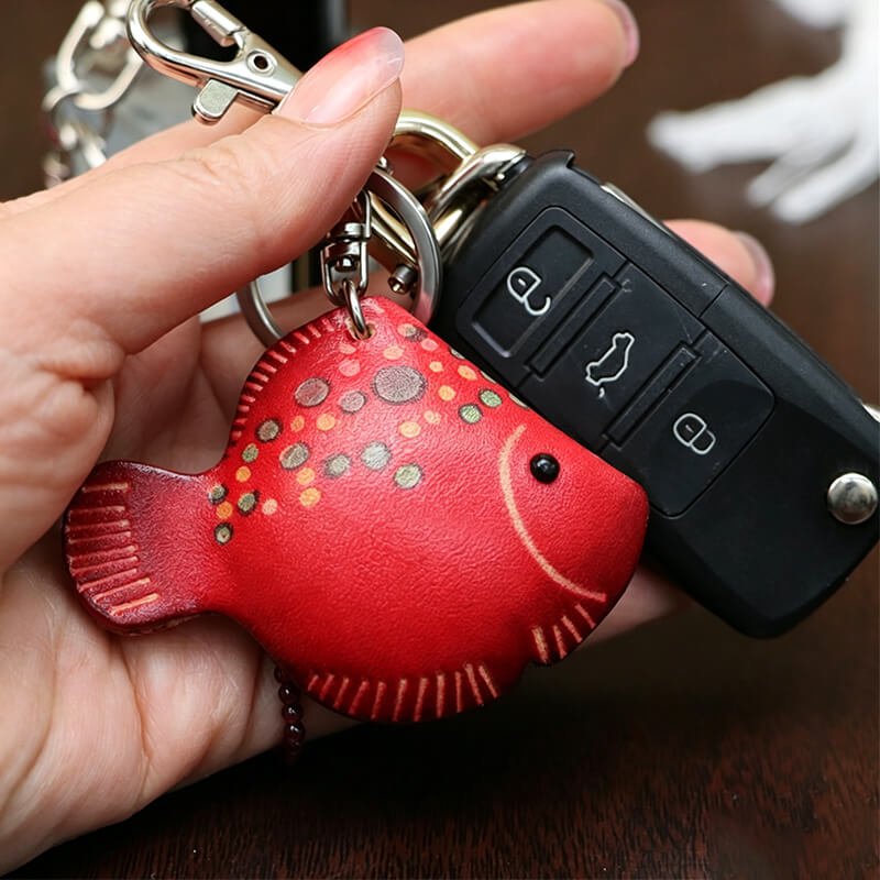 Fish Leather Bag Charm – Babylon Leather - Babylon LeatherBabylon LeatherLLZ38-Red