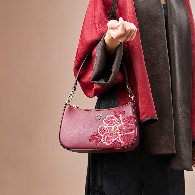 Flame of Grace Leather Embroidery Clutch Shoulder Bag – Babylon Leather - Babylon LeatherBabylon LeatherTX148-Red