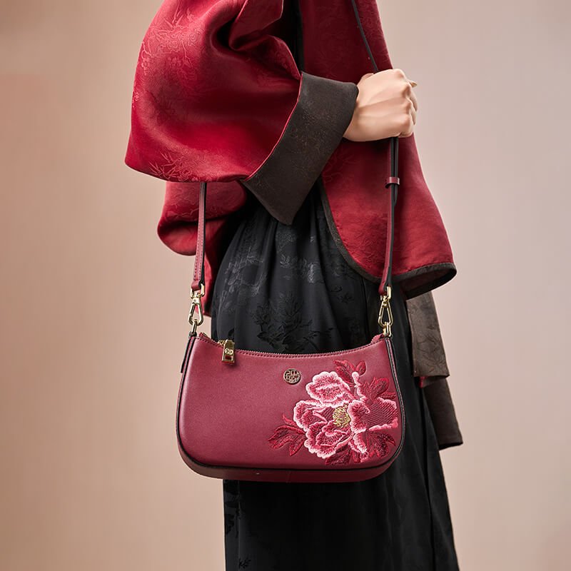 Flame of Grace Leather Embroidery Clutch Shoulder Bag – Babylon Leather - Babylon LeatherBabylon LeatherTX148-Red