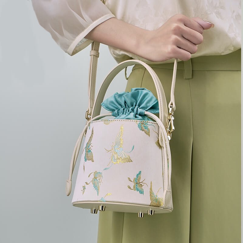 Flow of Grace Leather and Silk Bucket Bag – Babylon Leather - Babylon LeatherBabylon LeatherTX159-White